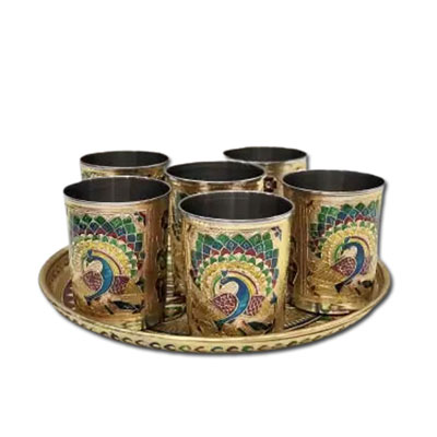 "Meenakari design coated Tray with Glasses - Click here to View more details about this Product